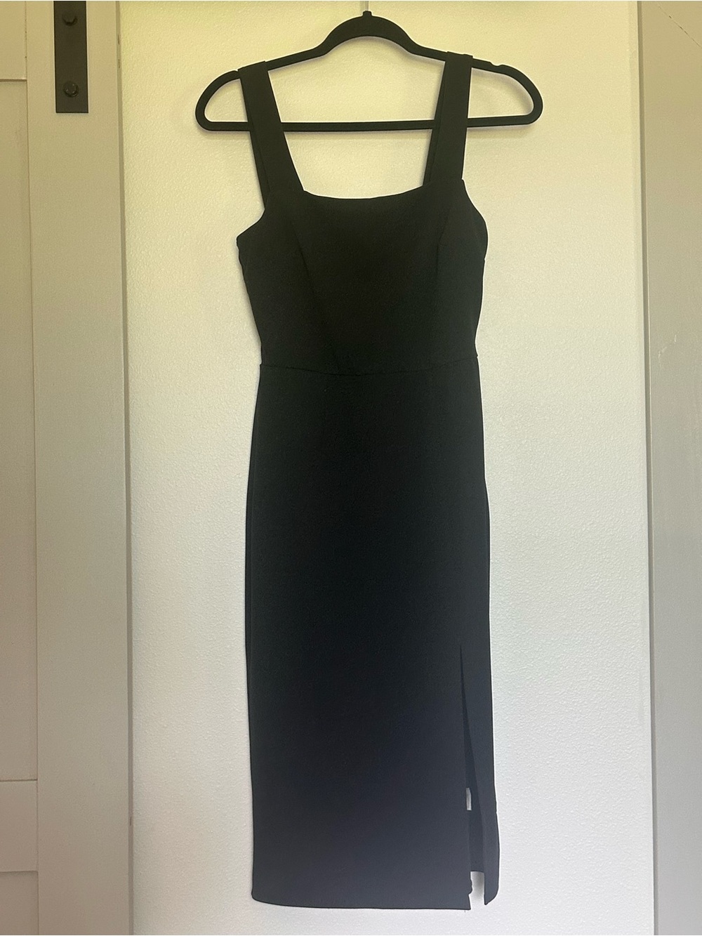 Mi Ami Black Square-Neck Midi Dress with Side Slit